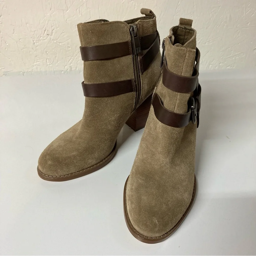 Ivanka Trump Tan and Brown Heel Ankle Booties Slip-On Style 6M ITFILOER-T